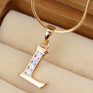"Rose Gold Letter L Pendant with Crystals – 18K Gold Plated Charm, XPPT1361
